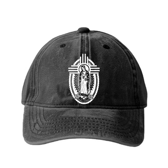 Blessed Virgin Mary Our Lady of Guadalupe Washed Denim Baseball Caps