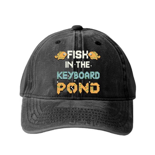 Fish In The Keyboard Pond Washed Denim Baseball Caps