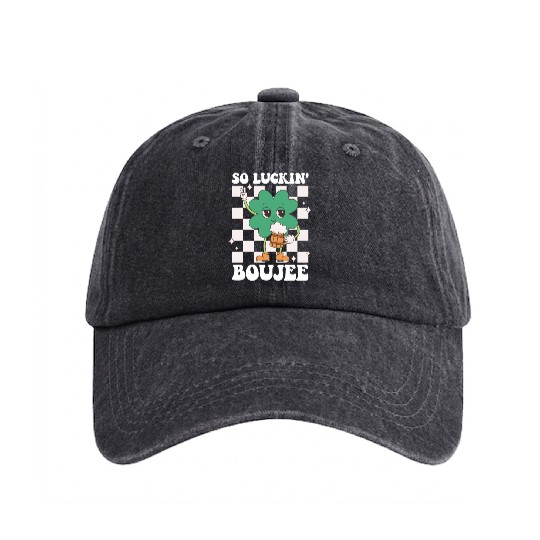 So Luckin' Boujee Lucky Shamrock St Patrick's Day Washed Denim Baseball Caps