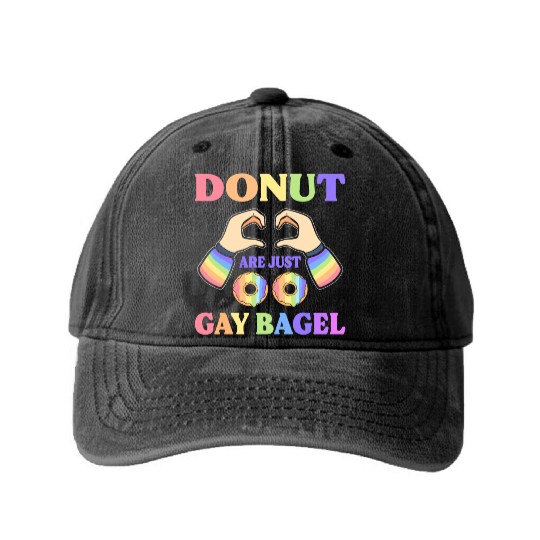 Donuts Are Just Gay Bagel LGBT Washed Denim Baseball Caps