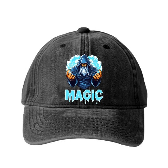 Fantasy Wizard Magic Mystical Sorcerer for a Washed Denim Baseball Caps
