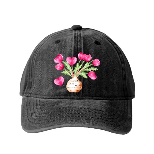 Turnip Love Bouquet Heart Flowers Valentine's Day Washed Denim Baseball Caps