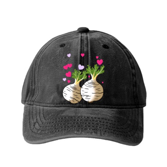 Turnip Love Hearts Valentine's Day Washed Denim Baseball Caps