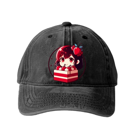 Red Velvet Cake Washed Denim Baseball Caps