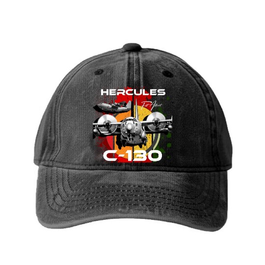 C-130 Hercules Military Aircraft Washed Denim Baseball Caps