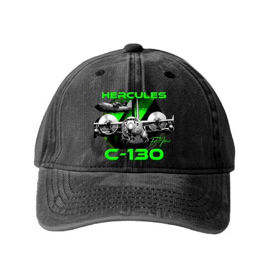 C-130 Hercules Military Aircraft Washed Denim Baseball Caps