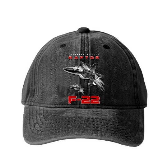 F-22 Raptor Fighterjet Us Air Force Warbird Washed Denim Baseball Caps