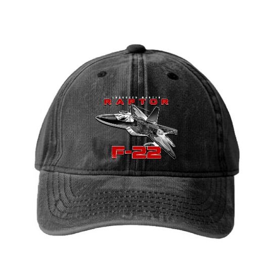 F-22 Raptor Fighterjet Us Air Force Warbird Washed Denim Baseball Caps