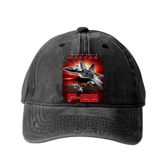 F-22 Raptor Fighterjet Us Air Force Warbird Washed Denim Baseball Caps
