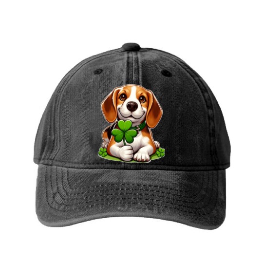 St. Patrick's Day Beagle Washed Denim Baseball Caps
