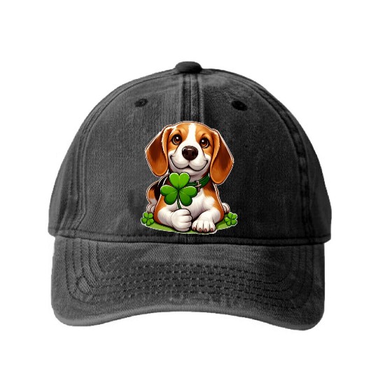 St. Patrick's Day Beagle Washed Denim Baseball Caps