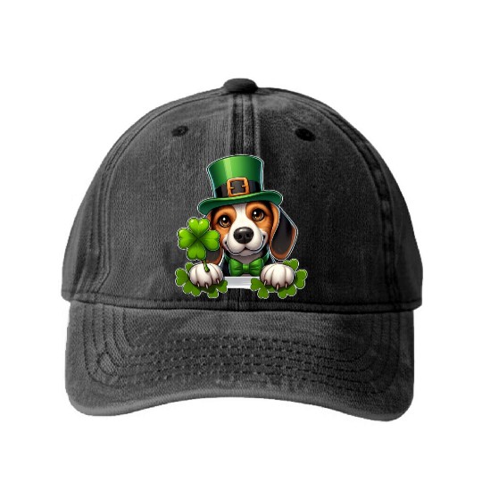 St. Patrick's Day Beagle Washed Denim Baseball Caps
