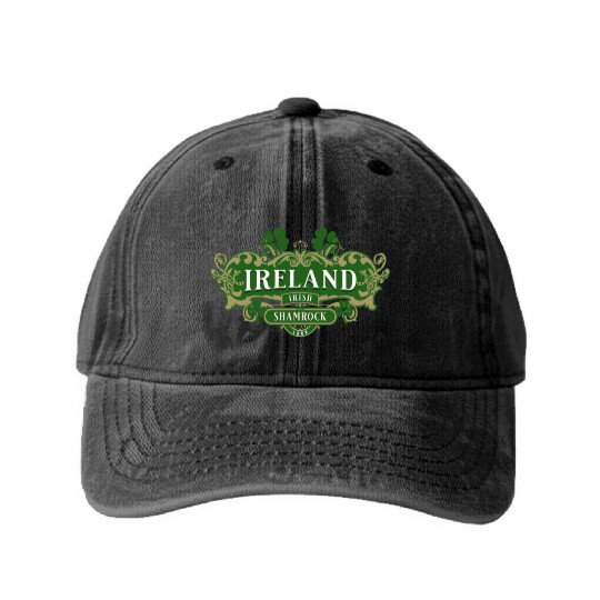St Patrick's Design Ireland Irish Shamrock Luck Washed Denim Baseball Caps