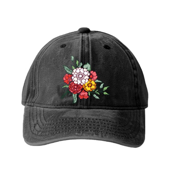 Flower Design: Blossom with Elegance Washed Denim Baseball Caps