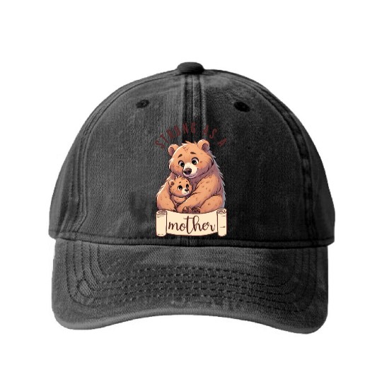 Strong as a Mother Bear Embrace Washed Denim Baseball Caps