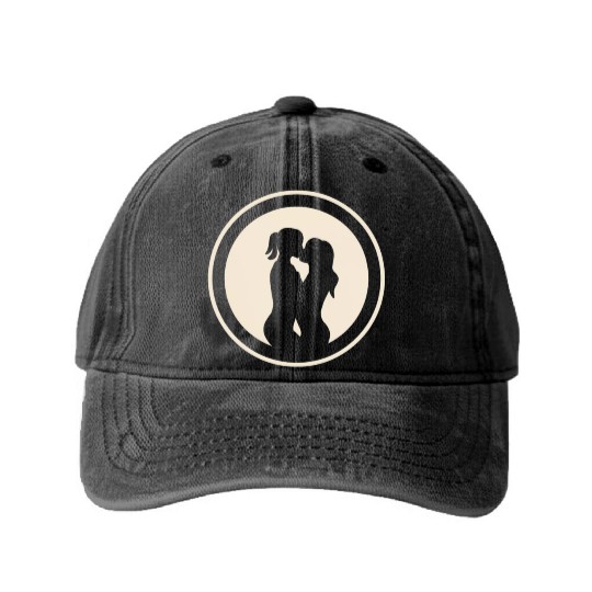 Silhouette of Lesbian Couple Washed Denim Baseball Caps