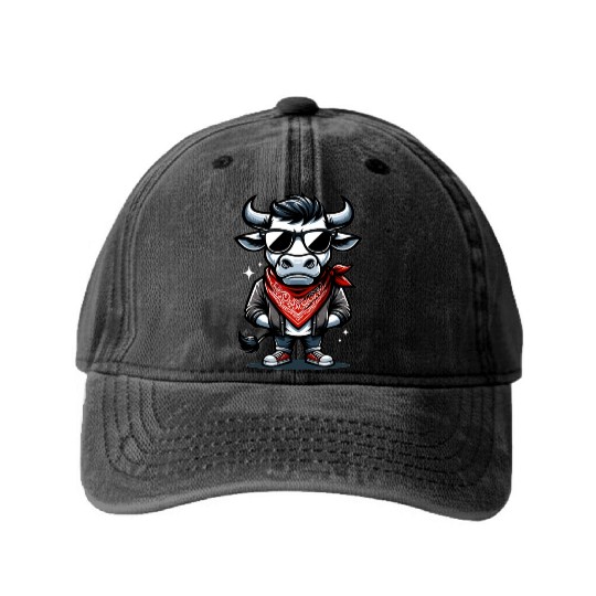 Rodeo Bull Riding Livestock Show Farmer Cattle Washed Denim Baseball Caps