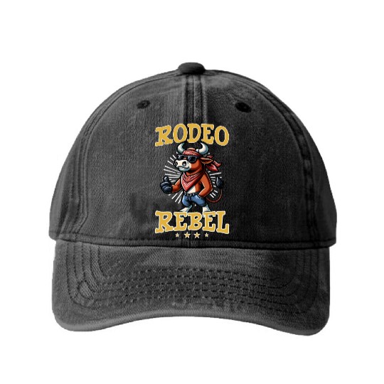Rodeo Bull Riding Livestock Show Farmer Cattle Washed Denim Baseball Caps