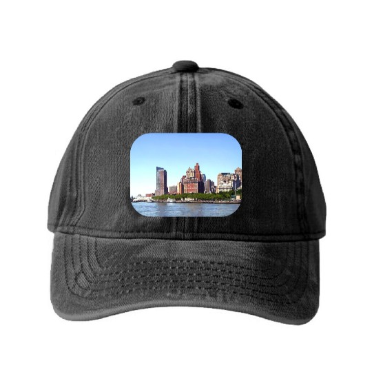 Manhattan NY - Manhattan Skyline on a Clear Day Washed Denim Baseball Caps