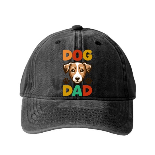Jack Russell Terrier Dog Dad Typography Washed Denim Baseball Caps