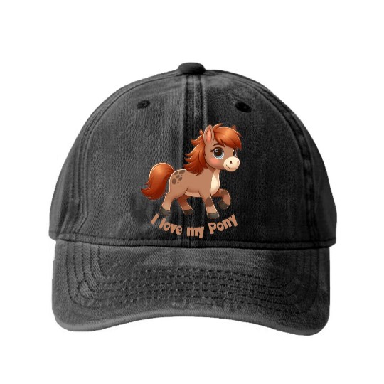 I Love my pony comic Washed Denim Baseball Caps