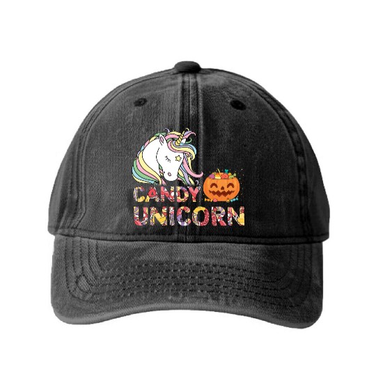 Candy Unicorn Halloween Washed Denim Baseball Caps