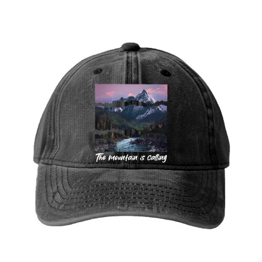 the mountain is calling Washed Denim Baseball Caps