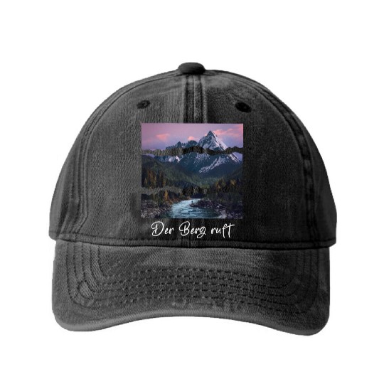 the mountain is calling Washed Denim Baseball Caps