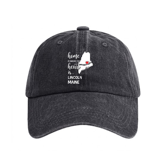 Lincoln County Maine Is Where My Heart Is Gift Washed Denim Baseball Caps