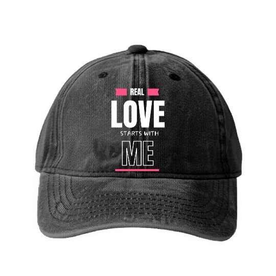 real love starts with me Washed Denim Baseball Caps