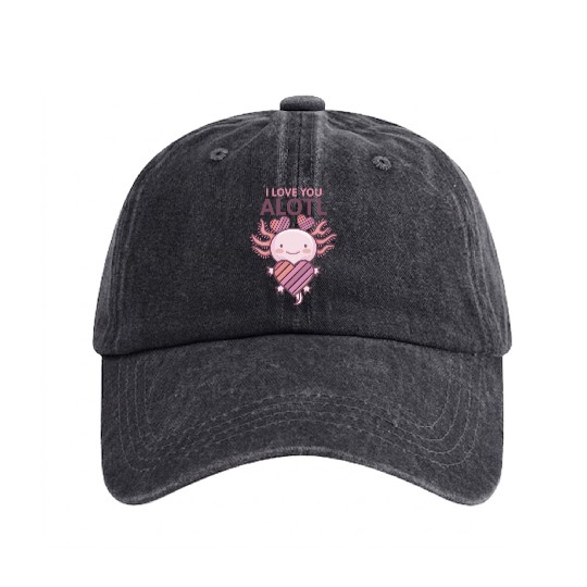 Axolotl Cute I love you alotl Fitted Washed Denim Baseball Caps
