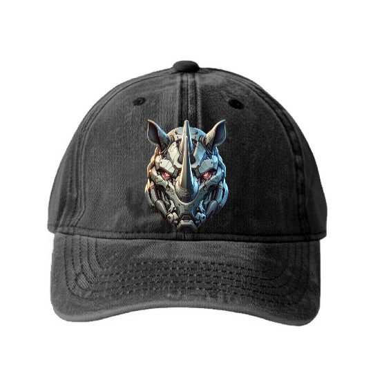 Rhinoceros mech Washed Denim Baseball Caps
