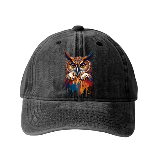 owl design unique artistic Washed Denim Baseball Caps