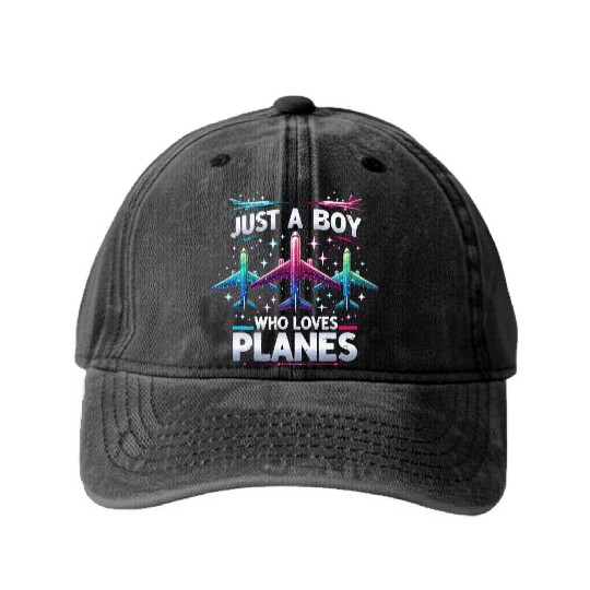 Just A Boy Who Loves Planes Washed Denim Baseball Caps