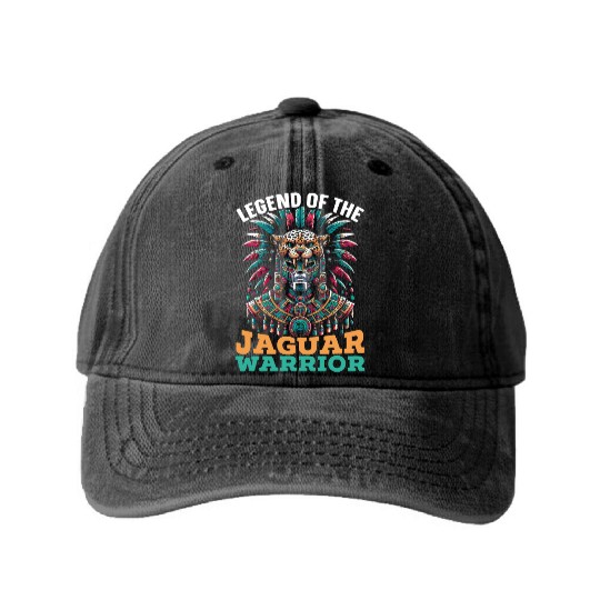 Aztec Jaguar Warrior Aztec Culture Indigenous Washed Denim Baseball Caps