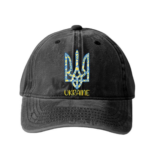 Ukraine trident in Ukrainian flag colors Washed Denim Baseball Caps
