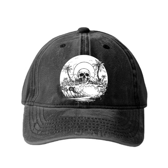 Surfing Surfer Sunset Skull Nature Washed Denim Baseball Caps