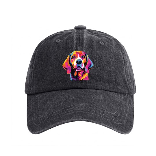 Watercolor Colorful Beagle Harrier Washed Denim Baseball Caps