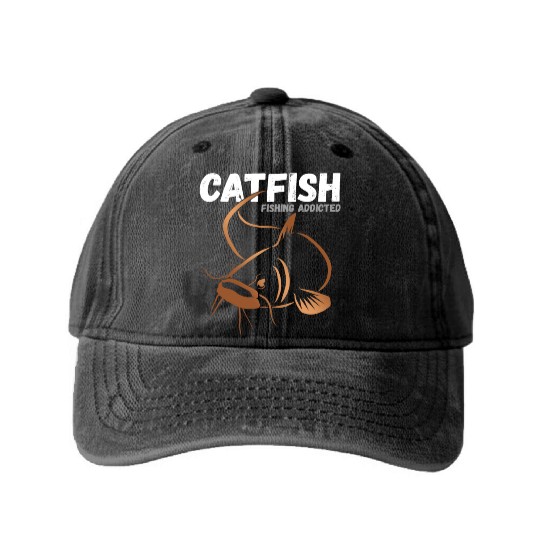 Catfish Fishing Addicted Washed Denim Baseball Caps