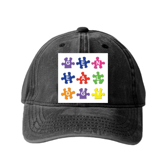 Genealogy Jigsaw Puzzle Pieces Washed Denim Baseball Caps