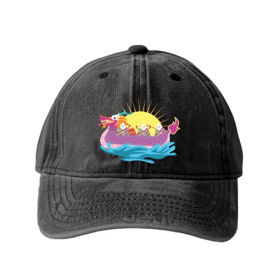 Chinese Dragon Boat Chinese Gift Washed Denim Baseball Caps