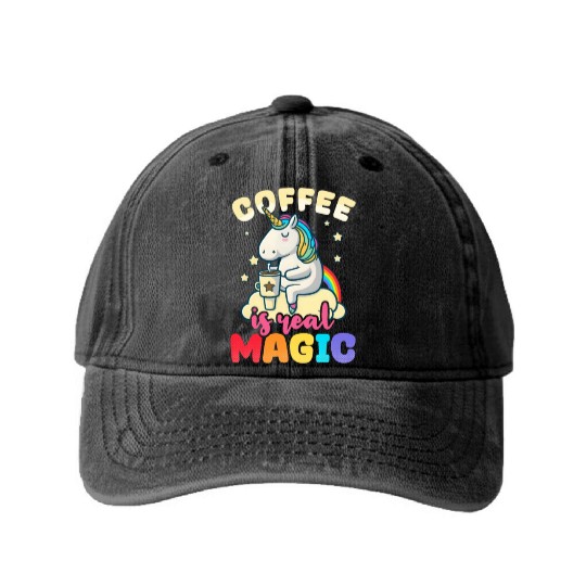 Unicorn Coffee Is Real Magic Washed Denim Baseball Caps