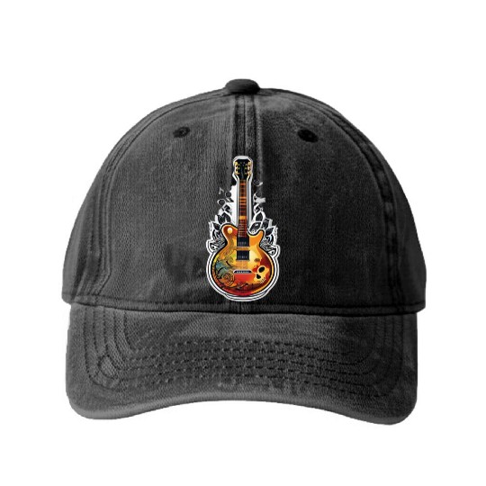 Rock Roll style guitar for those who love music Washed Denim Baseball Caps