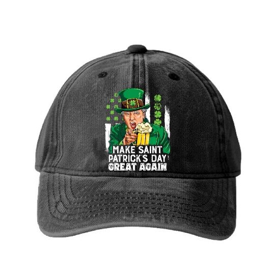 Funny Trump 2024 Make St Patrick's Day Great Again Washed Denim Baseball Caps