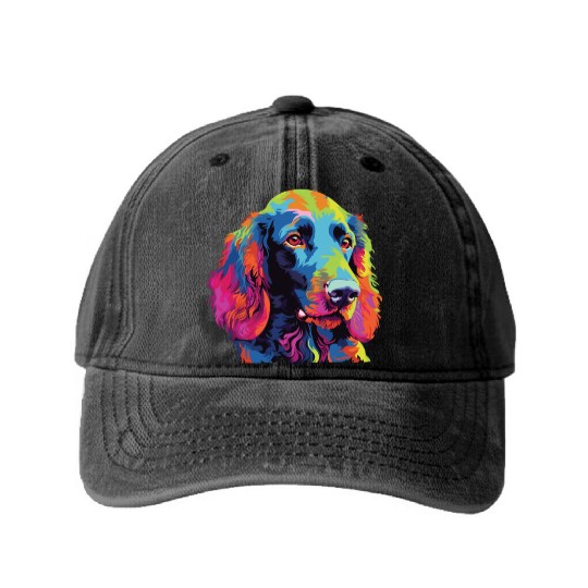 Watercolor Colorful Irish Water Water Spaniel Washed Denim Baseball Caps