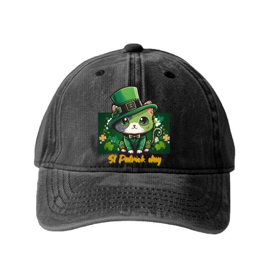 Shamrock spirit st Patrick's day Washed Denim Baseball Caps design.