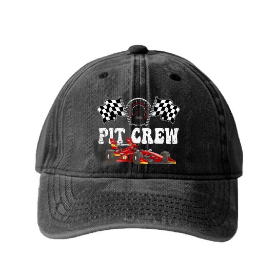 PIT CREW Race Car Washed Denim Baseball Caps - Hosting Parties