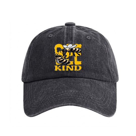 Bee Kind, Compassionate Bee Message Washed Denim Baseball Caps