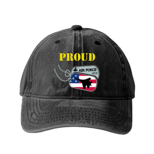 Proud Air Force Mom Washed Denim Baseball Caps
