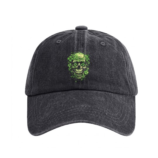 Shamrock Skull Clover Saint Patrick's Day Washed Denim Baseball Caps
